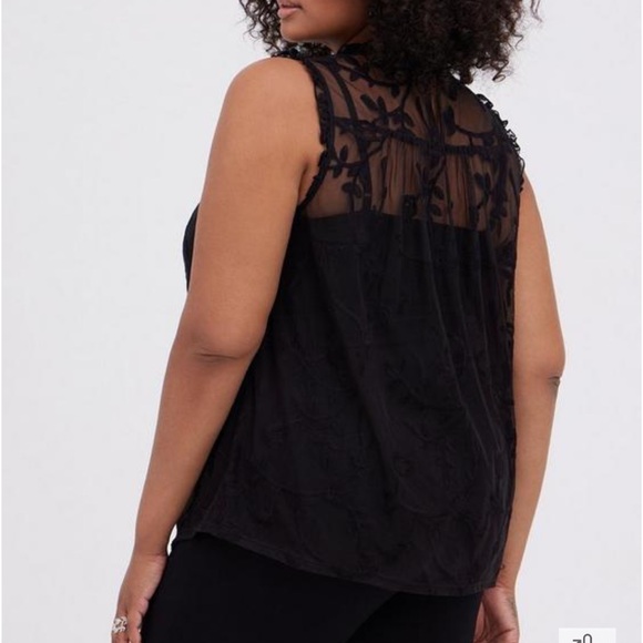 Torrid Black Embroidered Mesh Mock Neck Top - Picture 8 of 10